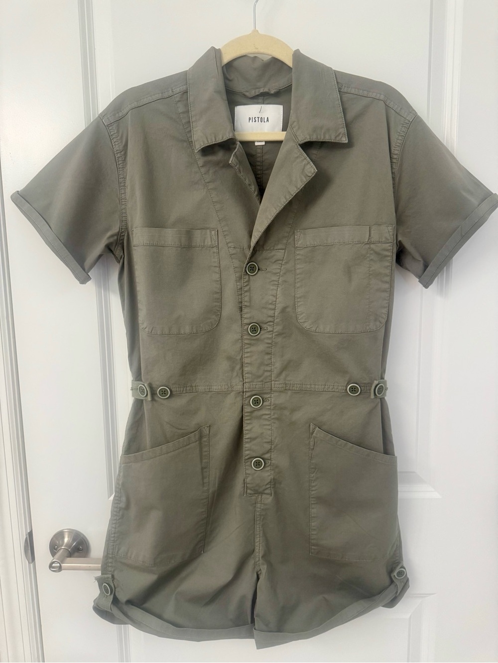 PISTOLA Parker Olive Utility Short-Sleeve Romper - Picture 6 of 6